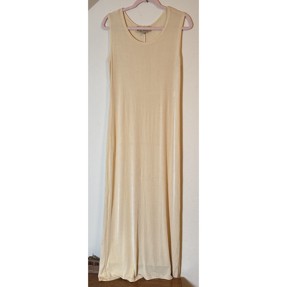 Double D Ranch Dress Maxi Slinky Y2K Minimalist Cottagecore Boho Yellow Small